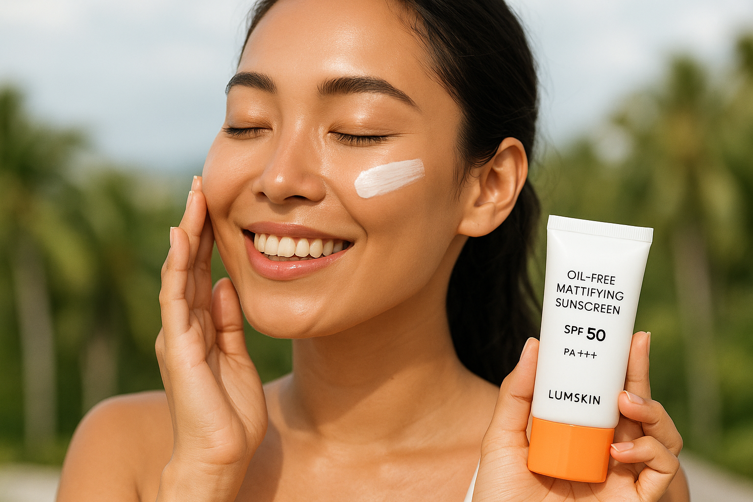 Oil-Free Mattifying Sunscreen SPF 50 PA+++  - by lumskin second image with a girl
